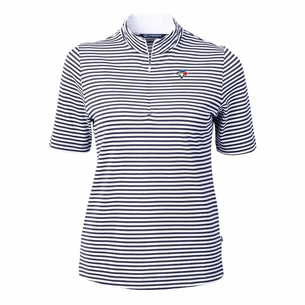 Toronto Blue Jays Cutter & Buck Women's Virtue Eco Pique Stripe Top - Navy