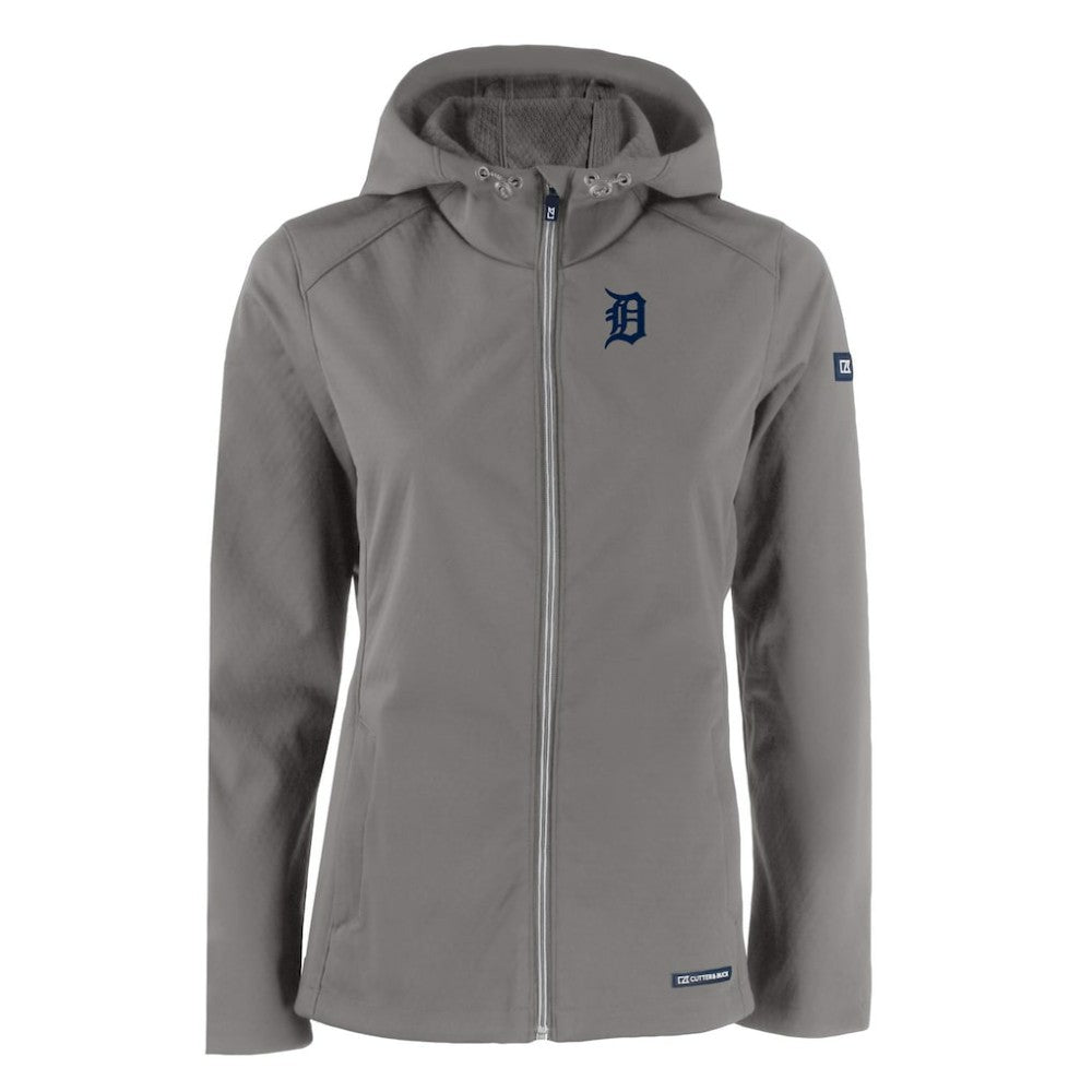 Detroit Tigers Cutter & Buck Women's Evoke Eco Softshell Recycled Full-Zip Jacket - Gray