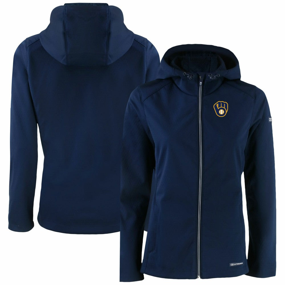 Milwaukee Brewers Cutter & Buck Women's Evoke Eco Softshell Recycled Full-Zip Jacket - Navy