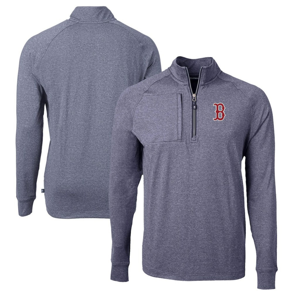 Boston Red Sox Cutter & Buck Big & Tall Adapt Eco Knit Stretch Recycled Quarter-Zip Pullover Top - Heather Navy