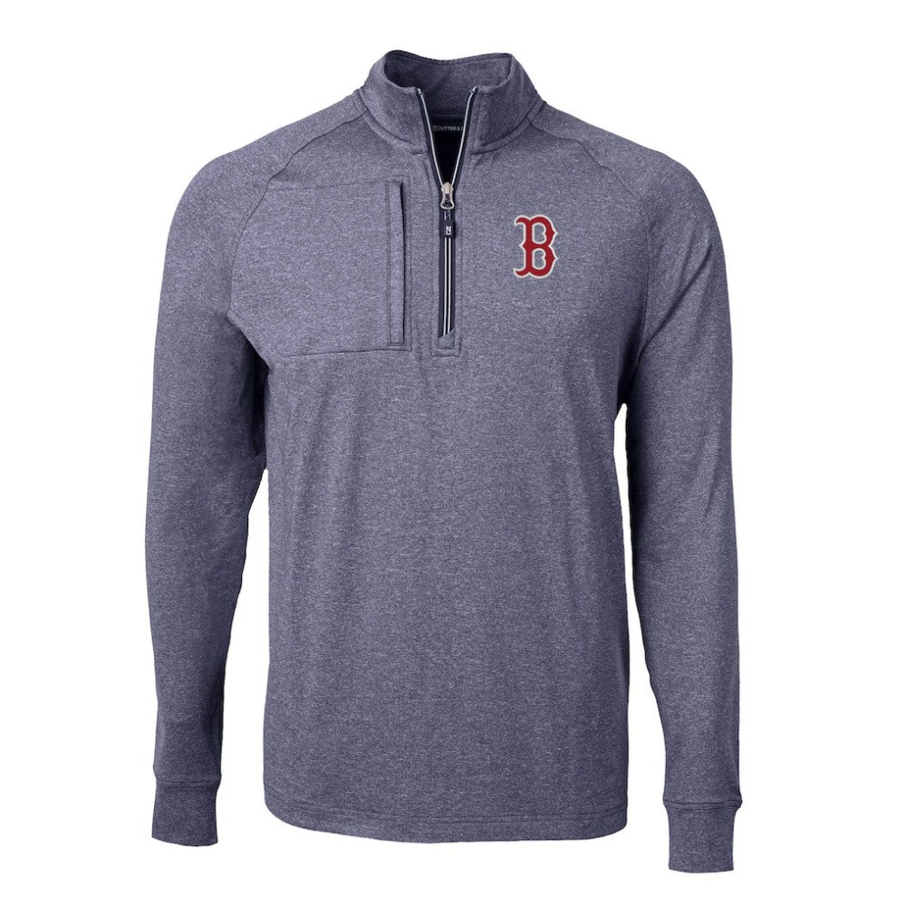 Boston Red Sox Cutter & Buck Big & Tall Adapt Eco Knit Stretch Recycled Quarter-Zip Pullover Top - Heather Navy