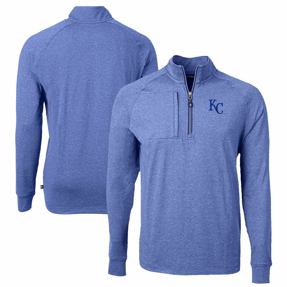 Kansas City Royals Cutter & Buck Big & Tall Adapt Eco Knit Stretch Recycled Quarter-Zip Pullover Top - Heather Royal