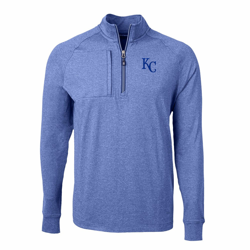 Kansas City Royals Cutter & Buck Big & Tall Adapt Eco Knit Stretch Recycled Quarter-Zip Pullover Top - Heather Royal