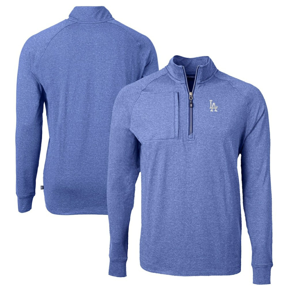 Los Angeles Dodgers Cutter & Buck Big & Tall Adapt Eco Knit Stretch Recycled Quarter-Zip Pullover Top - Heather Royal