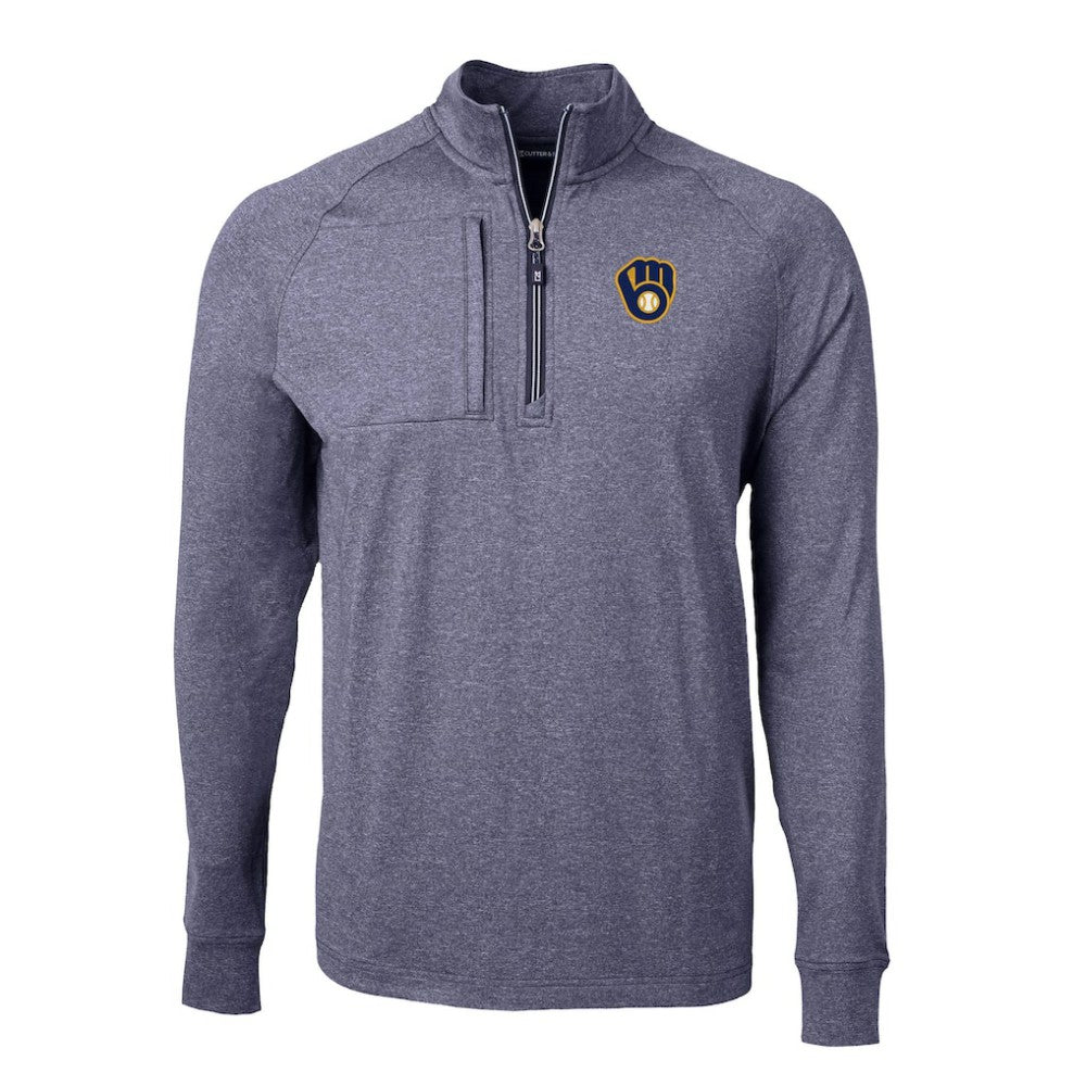 Milwaukee Brewers Cutter & Buck Big & Tall Adapt Eco Knit Stretch Recycled Quarter-Zip Pullover Top - Heather Navy