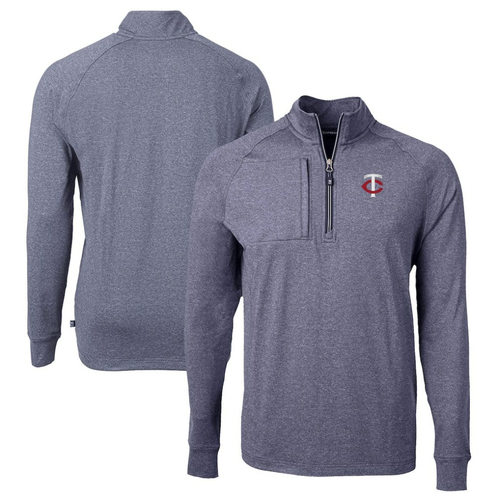 Minnesota Twins Cutter & Buck Big & Tall Adapt Eco Knit Stretch Recycled Quarter-Zip Pullover Top - Heather Navy