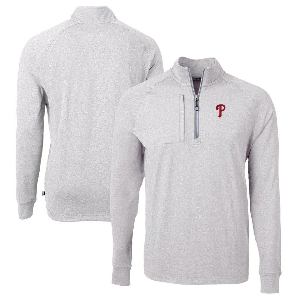 Philadelphia Phillies Cutter & Buck Big & Tall Adapt Eco Knit Stretch Recycled Quarter-Zip Pullover Top - Heather Gray