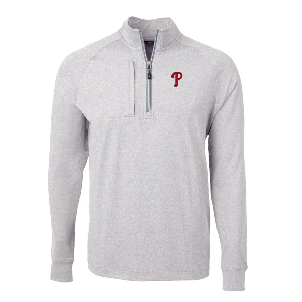 Philadelphia Phillies Cutter & Buck Big & Tall Adapt Eco Knit Stretch Recycled Quarter-Zip Pullover Top - Heather Gray