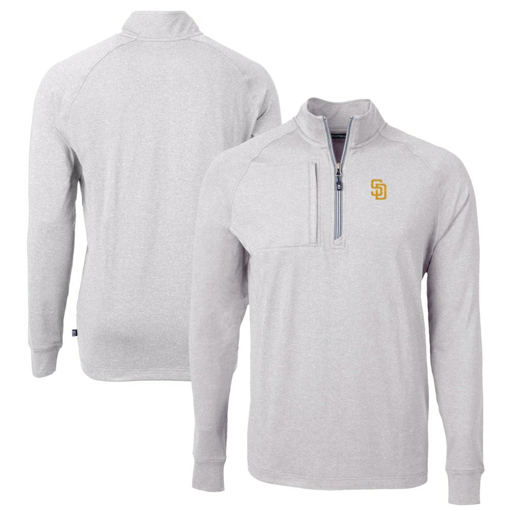 San Diego Padres Cutter & Buck Big & Tall Adapt Eco Knit Stretch Recycled Quarter-Zip Pullover Top - Heather Gray