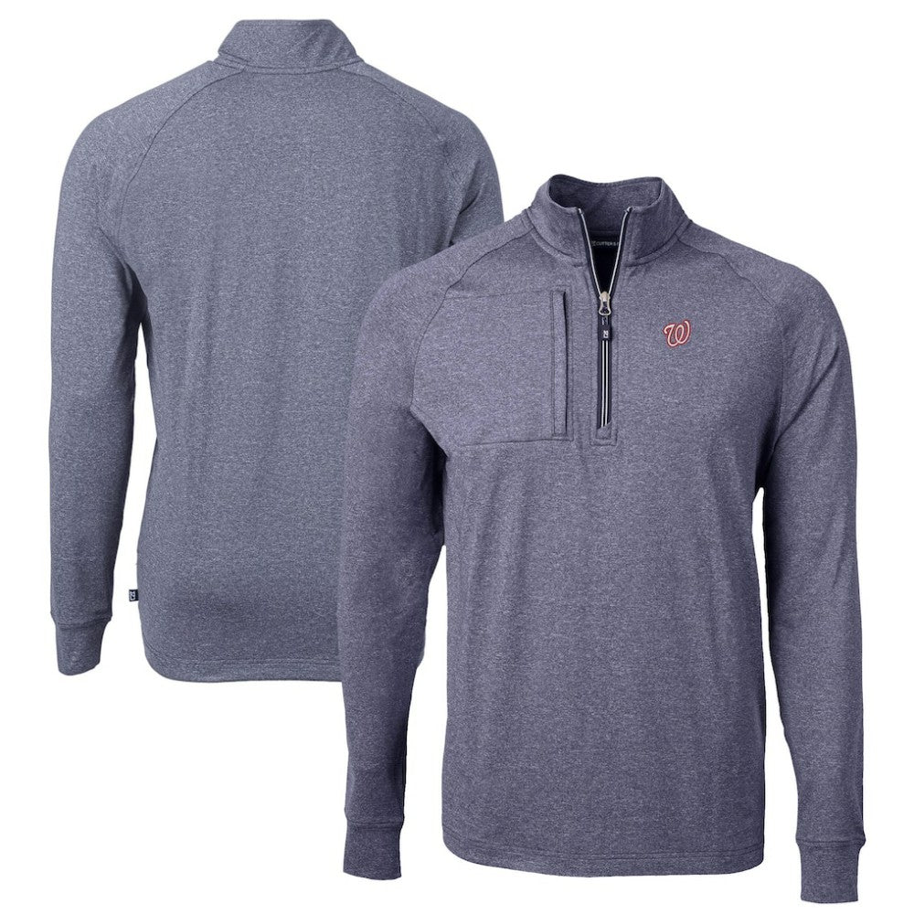 Washington Nationals Cutter & Buck Big & Tall Adapt Eco Knit Stretch Recycled Quarter-Zip Pullover Top - Heather Navy