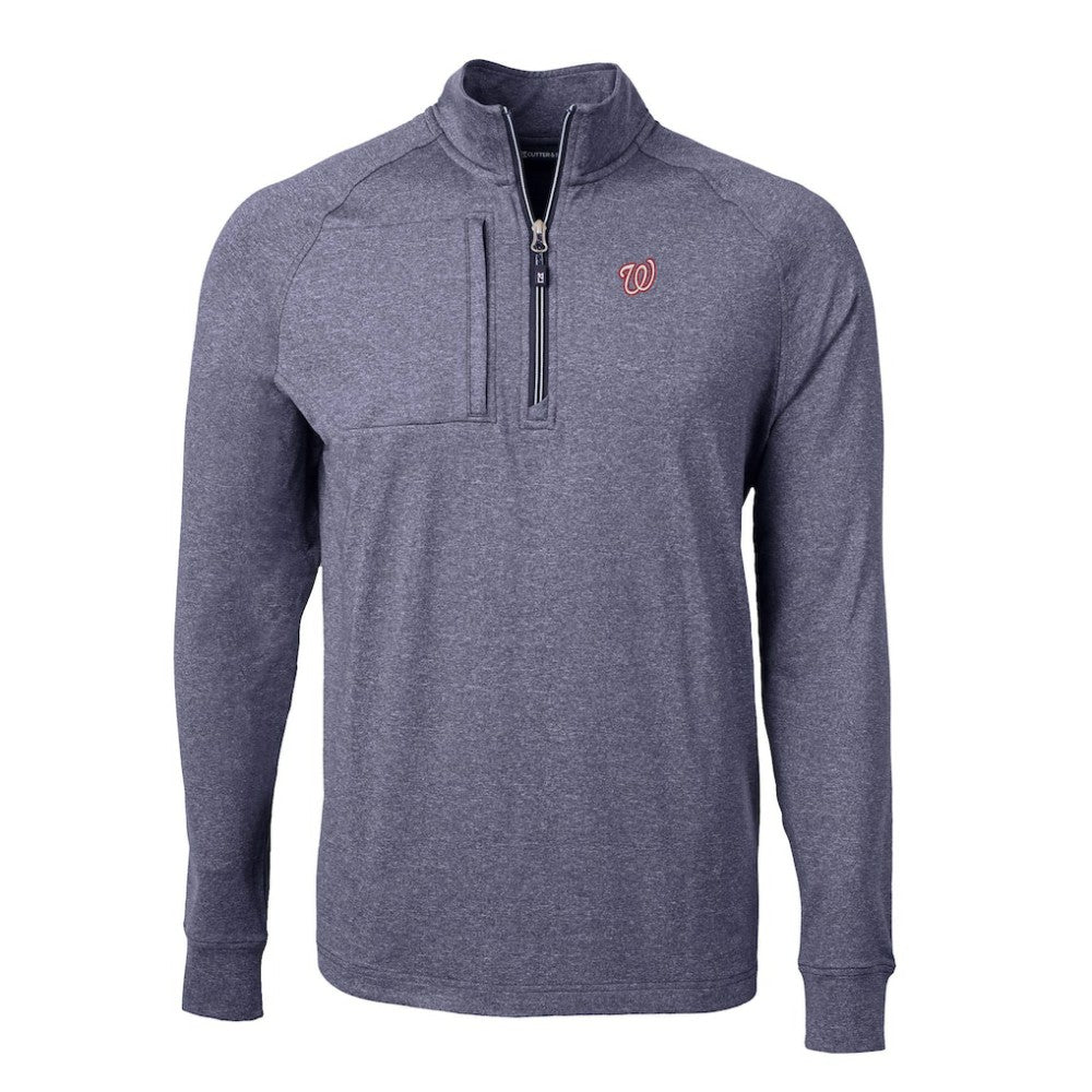 Washington Nationals Cutter & Buck Big & Tall Adapt Eco Knit Stretch Recycled Quarter-Zip Pullover Top - Heather Navy