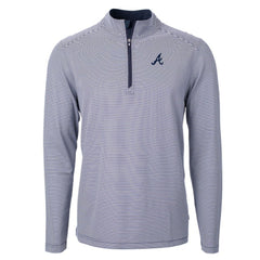 Atlanta Braves Cutter & Buck Virtue Eco Pique Micro Stripe Big & Tall Recycled Quarter-Zip Pullover Top - Navy/White