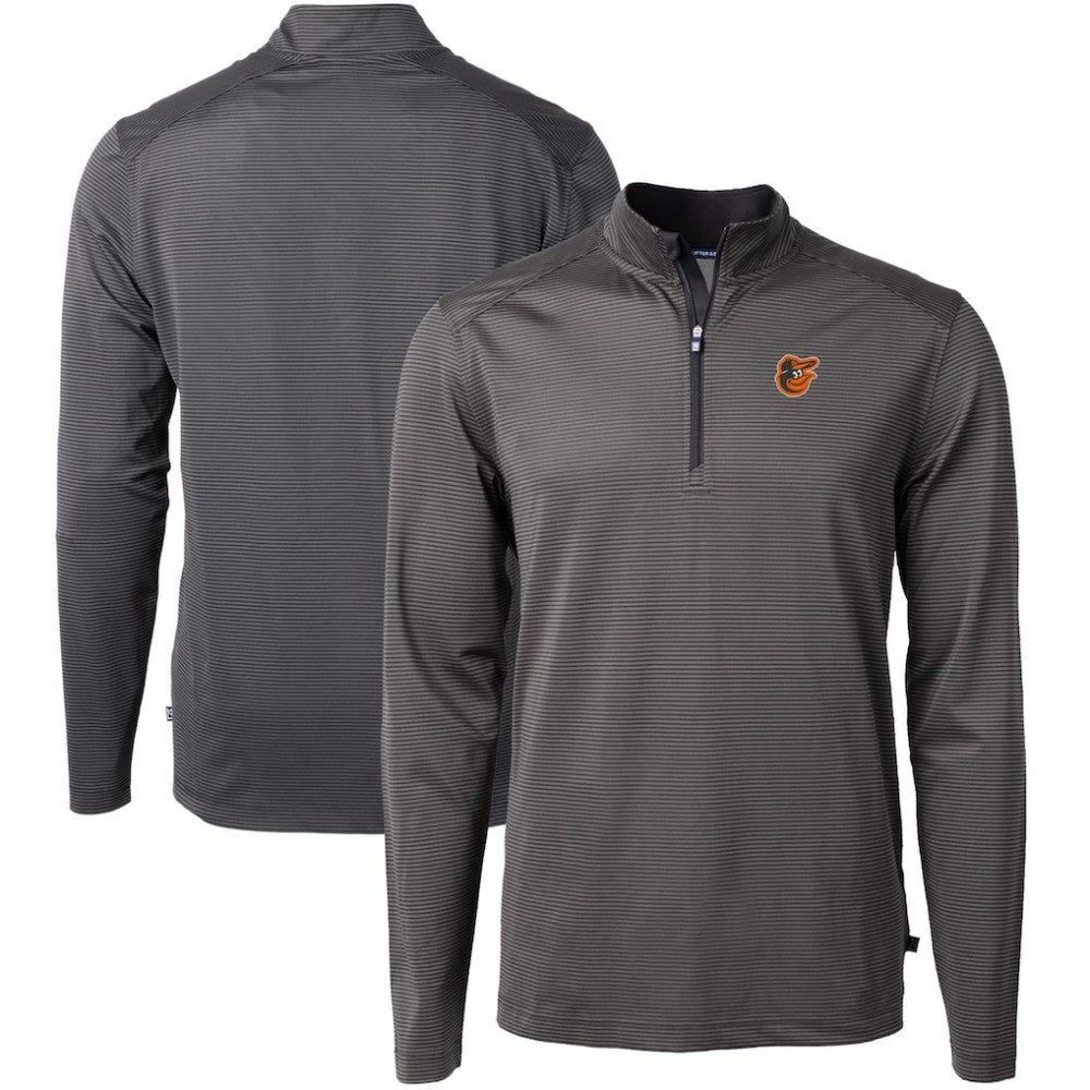 Baltimore Orioles Cutter & Buck Virtue Eco Pique Micro Stripe Big & Tall Recycled Quarter-Zip Pullover Top - Black/Gray