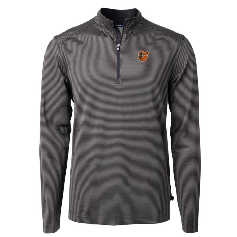 Baltimore Orioles Cutter & Buck Virtue Eco Pique Micro Stripe Big & Tall Recycled Quarter-Zip Pullover Top - Black/Gray