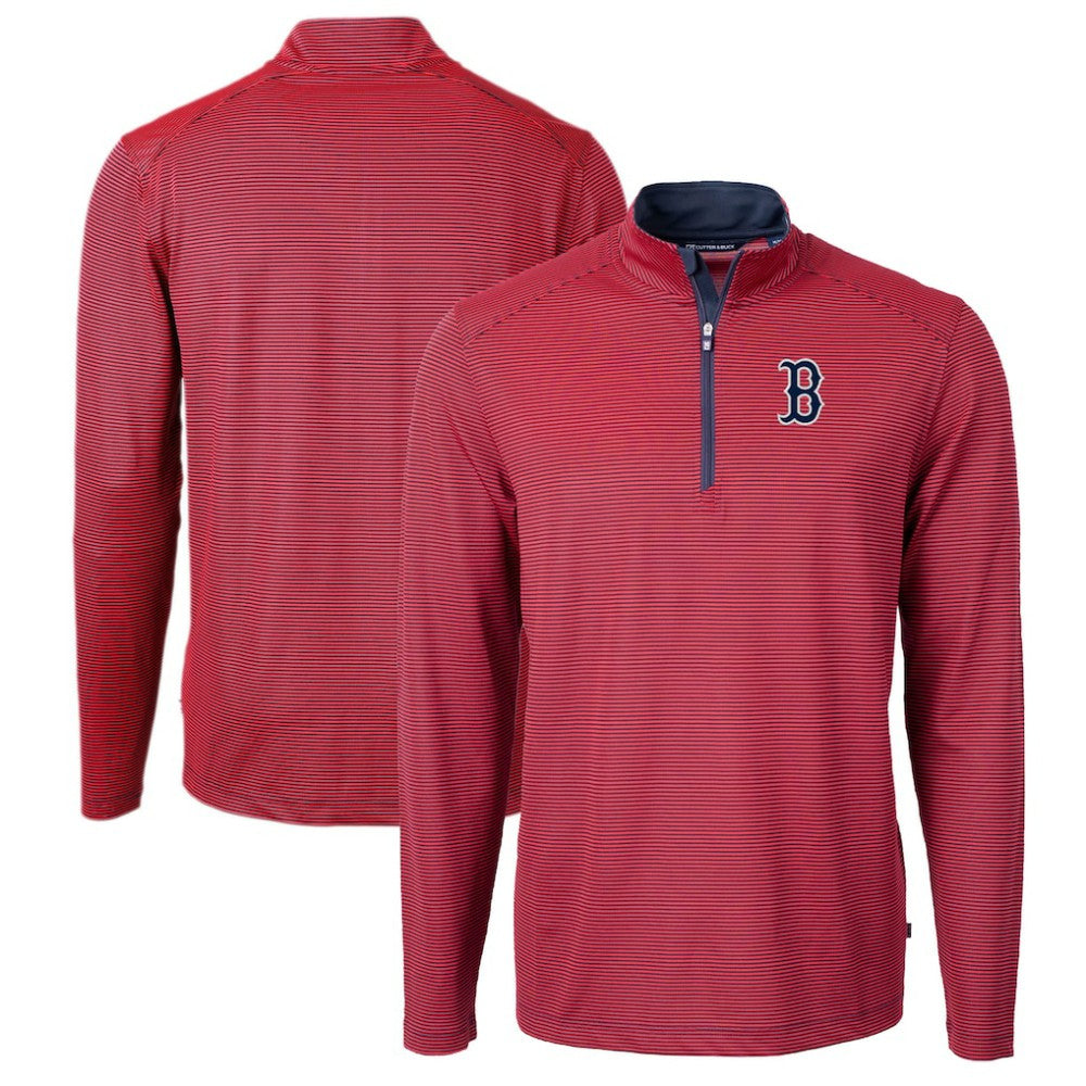 Boston Red Sox Cutter & Buck Virtue Eco Pique Micro Stripe Big & Tall Recycled Quarter-Zip Pullover Top - Red/Navy
