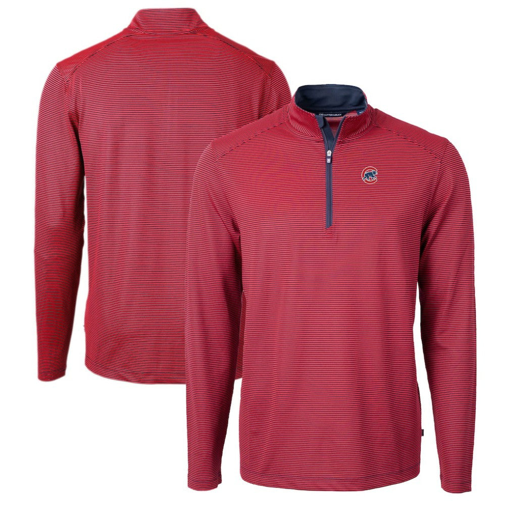 Chicago Cubs Cutter & Buck Virtue Eco Pique Micro Stripe Big & Tall Recycled Quarter-Zip Pullover Top - Red/Navy