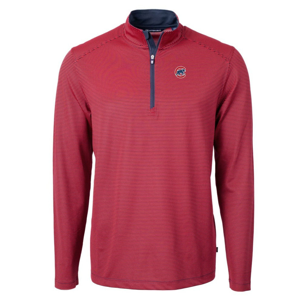 Chicago Cubs Cutter & Buck Virtue Eco Pique Micro Stripe Big & Tall Recycled Quarter-Zip Pullover Top - Red/Navy