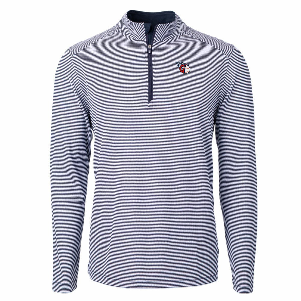 Cleveland Guardians Cutter & Buck Virtue Eco Pique Micro Stripe Big & Tall Recycled Quarter-Zip Pullover Top - Navy/White