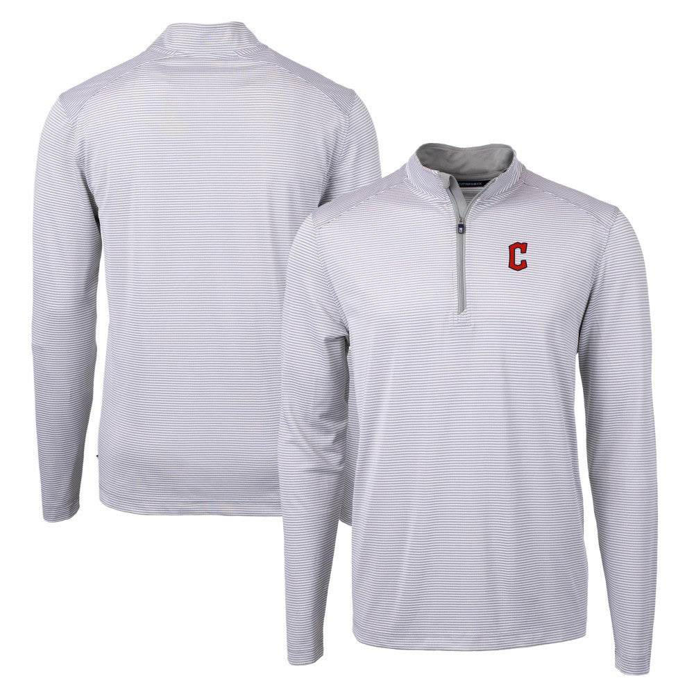 Cleveland Guardians Cutter & Buck Virtue Eco Pique Micro Stripe Big & Tall Recycled Quarter-Zip Pullover Top - Gray/White