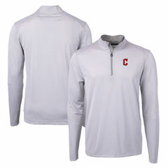 Cleveland Guardians Cutter & Buck Virtue Eco Pique Micro Stripe Big & Tall Recycled Quarter-Zip Pullover Top - Gray/White