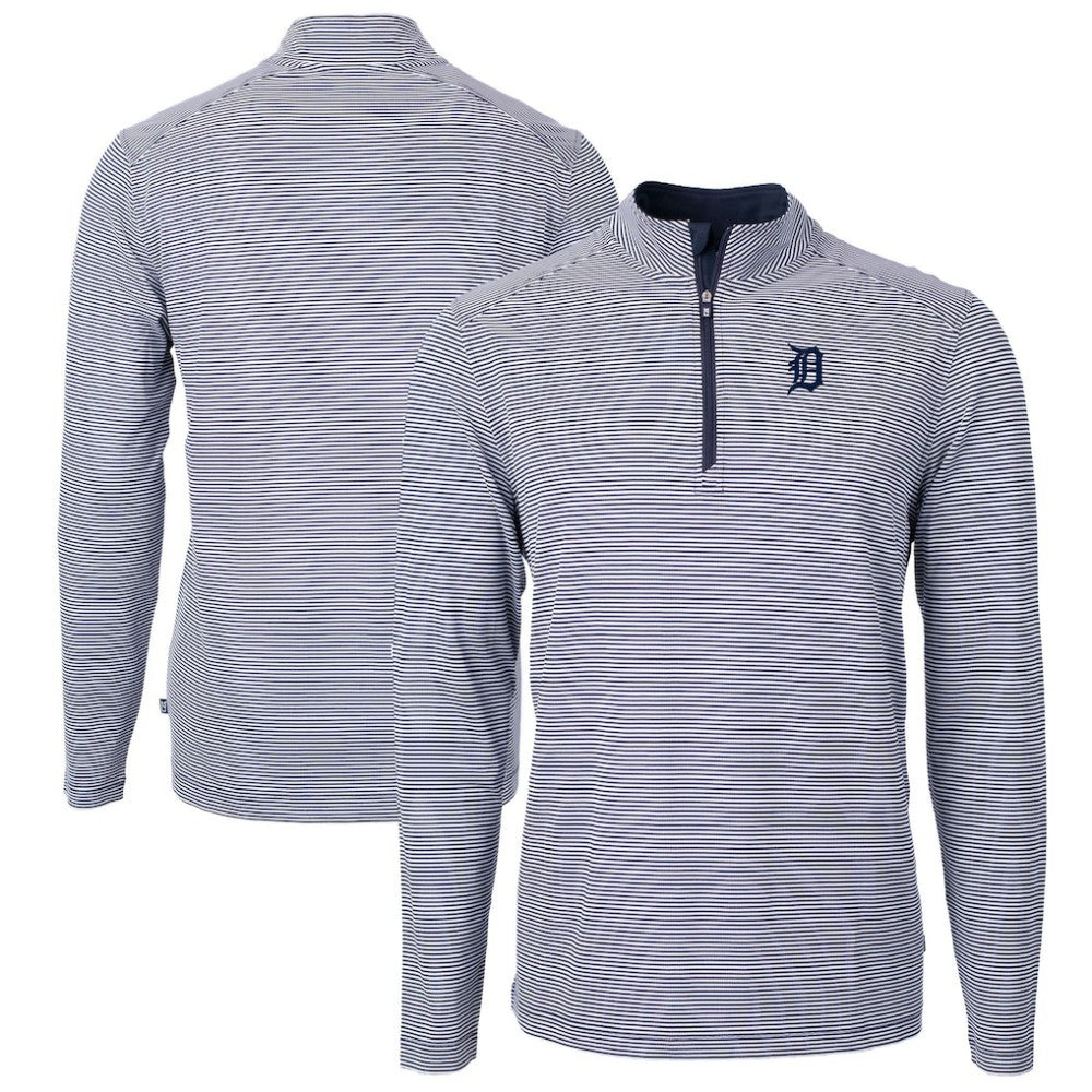 Detroit Tigers Cutter & Buck Virtue Eco Pique Micro Stripe Big & Tall Recycled Quarter-Zip Pullover Top - Navy/White