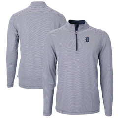 Detroit Tigers Cutter & Buck Virtue Eco Pique Micro Stripe Big & Tall Recycled Quarter-Zip Pullover Top - Navy/White