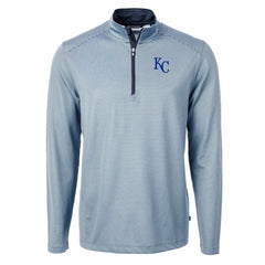 Kansas City Royals Cutter & Buck Virtue Eco Pique Micro Stripe Big & Tall Recycled Quarter-Zip Pullover Top - Light Blue/Navy