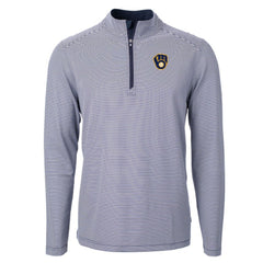 Milwaukee Brewers Cutter & Buck Virtue Eco Pique Micro Stripe Big & Tall Recycled Quarter-Zip Pullover Top - Navy/White