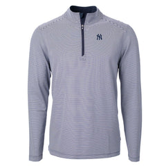 New York Yankees Cutter & Buck Virtue Eco Pique Micro Stripe Big & Tall Recycled Quarter-Zip Pullover Top - Navy/White