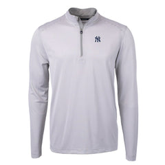 New York Yankees Cutter & Buck Virtue Eco Pique Micro Stripe Big & Tall Recycled Quarter-Zip Pullover Top - Gray/White
