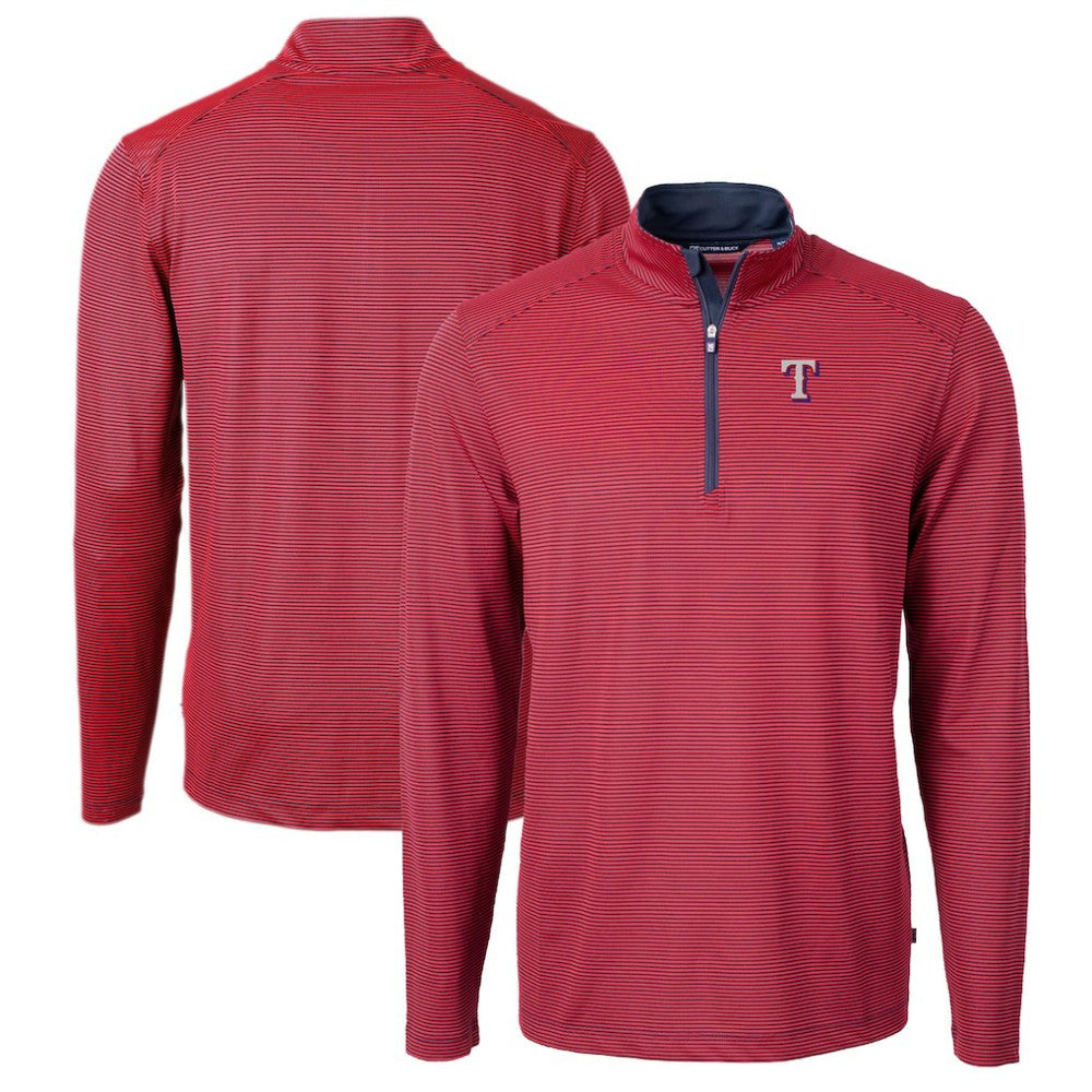 Texas Rangers Cutter & Buck Virtue Eco Pique Micro Stripe Big & Tall Recycled Quarter-Zip Pullover Top - Red/Navy