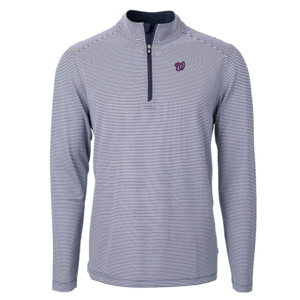Washington Nationals Cutter & Buck Virtue Eco Pique Micro Stripe Big & Tall Recycled Quarter-Zip Pullover Top - Navy/White