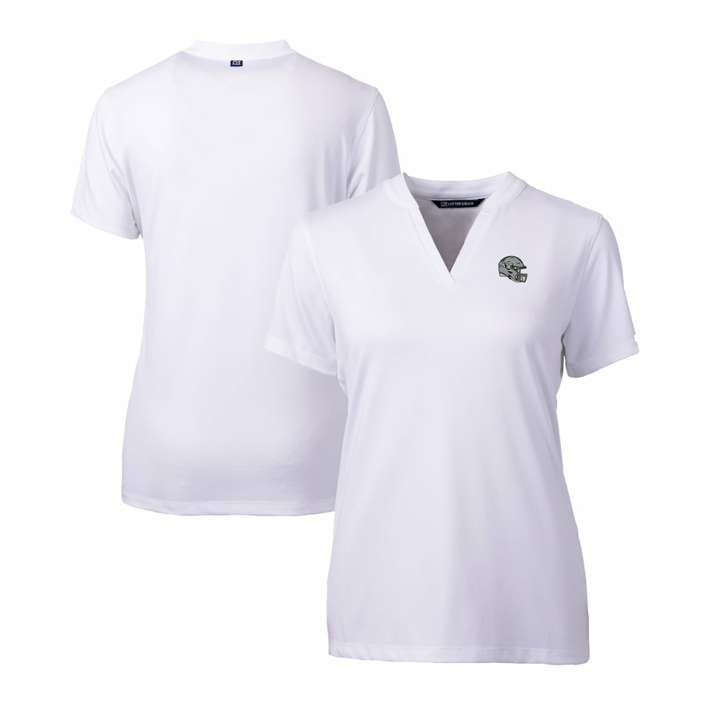 Las Vegas Raiders Cutter & Buck Women's Helmet Logo DryTec Forge Stretch V-Neck Blade Top - White sale