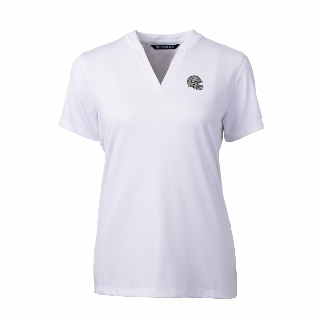 Las Vegas Raiders Cutter & Buck Women's Helmet Logo DryTec Forge Stretch V-Neck Blade Top - White sale