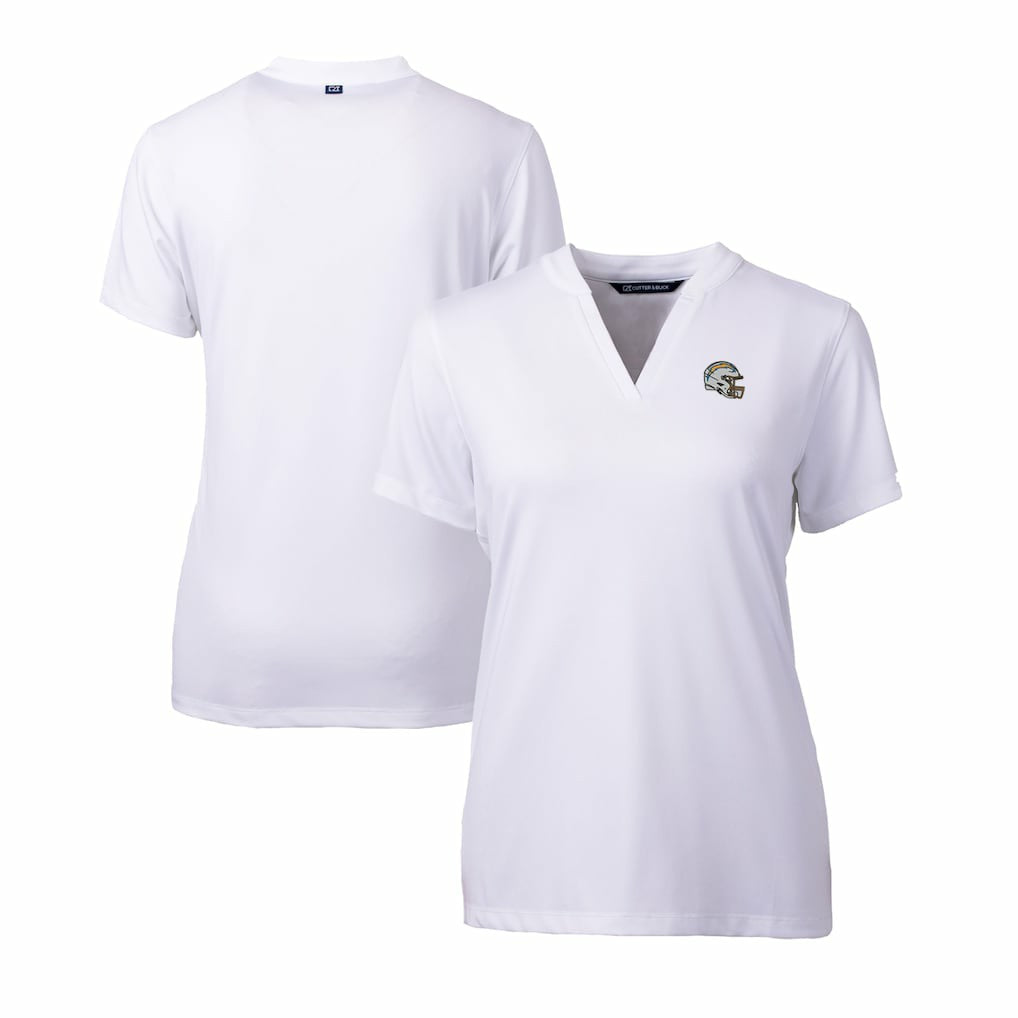 Los Angeles Chargers Cutter & Buck Women's Helmet Logo DryTec Forge Stretch V-Neck Blade Top - White for sale