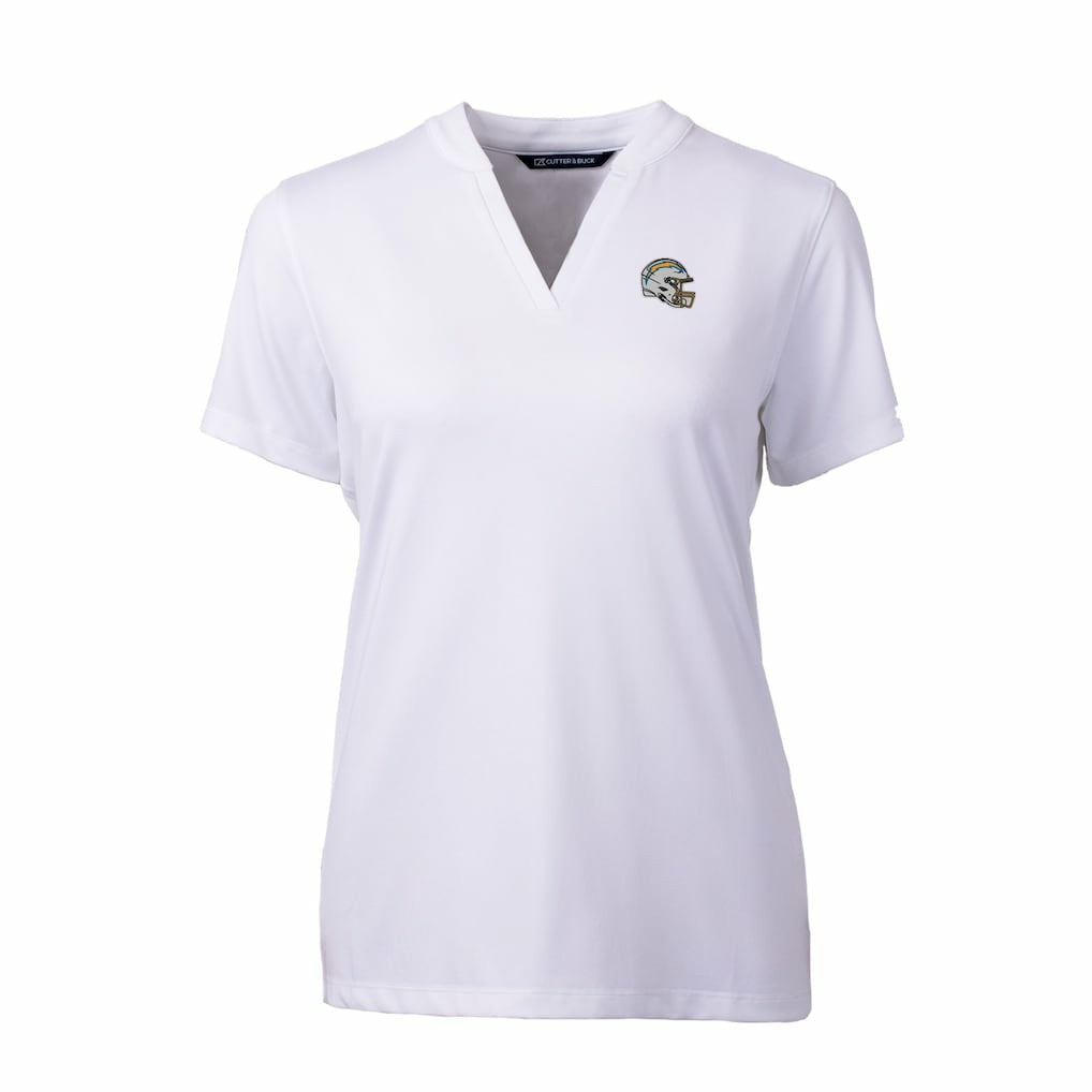 Los Angeles Chargers Cutter & Buck Women's Helmet Logo DryTec Forge Stretch V-Neck Blade Top - White for sale