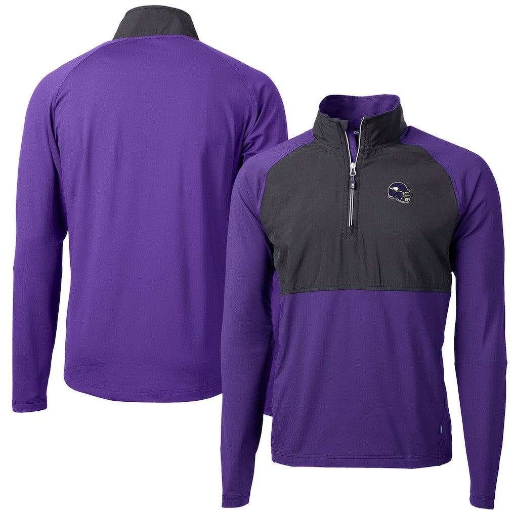 Minnesota Vikings Cutter & Buck Helmet Adapt Eco Knit Hybrid Recycled Quarter-Zip Pullover Top - Purple for sale