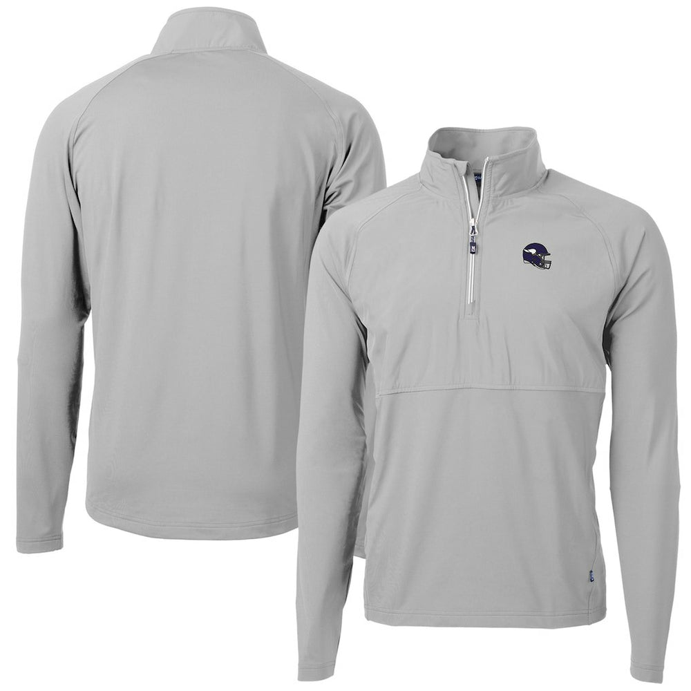 Minnesota Vikings Cutter & Buck Helmet Adapt Eco Knit Hybrid Recycled Quarter-Zip Pullover Top - Silver for sale
