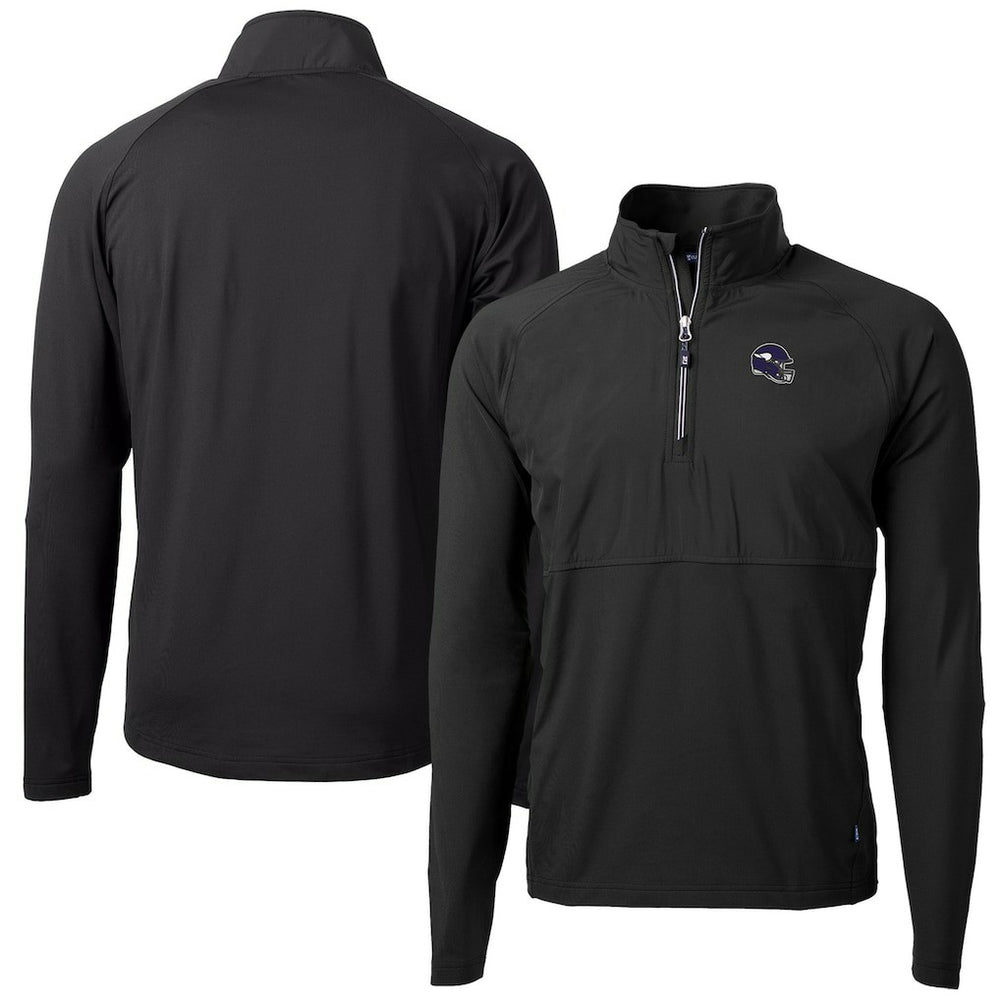 Minnesota Vikings Cutter & Buck Helmet Adapt Eco Knit Hybrid Recycled Quarter-Zip Pullover Top - Black on sale
