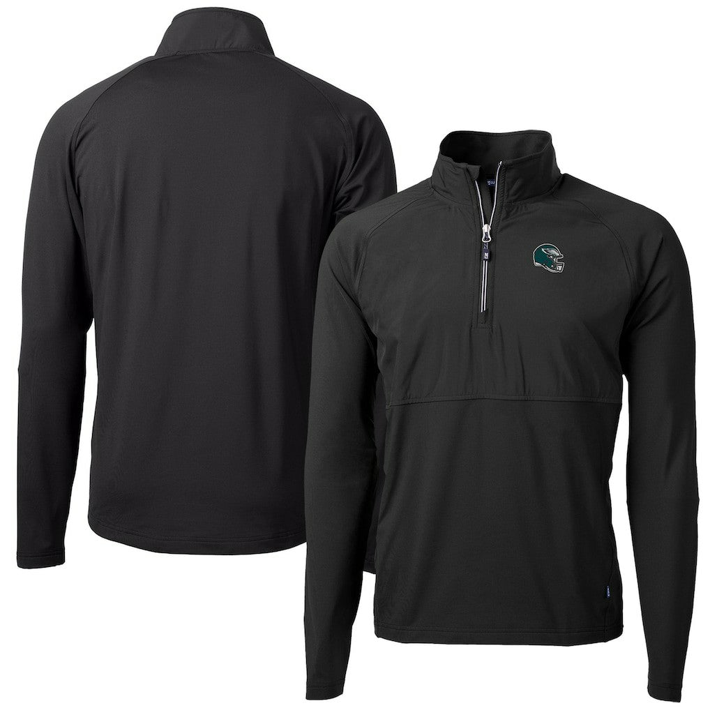 Philadelphia Eagles Cutter & Buck Helmet Adapt Eco Knit Hybrid Recycled Quarter-Zip Pullover Top - Black for sale
