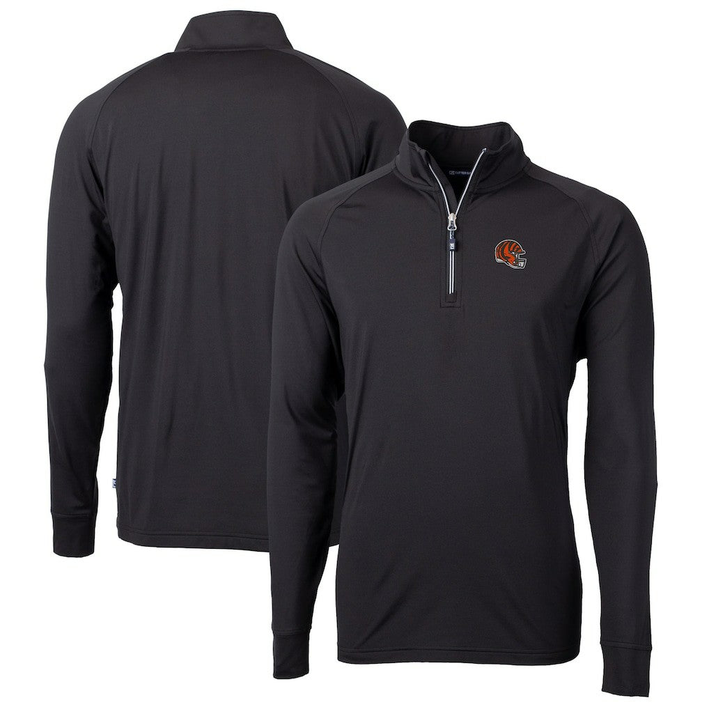 Cincinnati Bengals Cutter & Buck Helmet Adapt Eco Knit Stretch Recycled Quarter-Zip Pullover Top - Black outlet