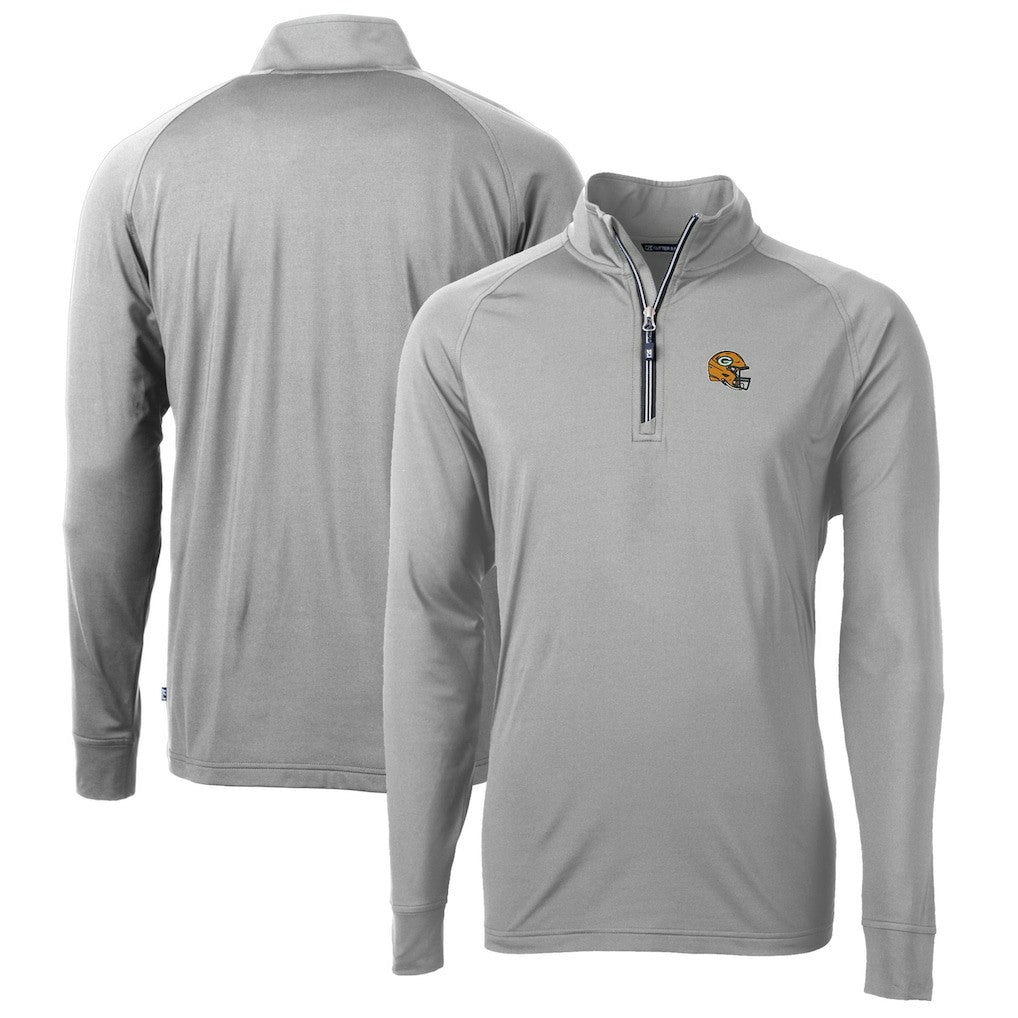 Green Bay Packers Cutter & Buck Helmet Adapt Eco Knit Stretch Recycled Quarter-Zip Pullover Top - Silver for sale