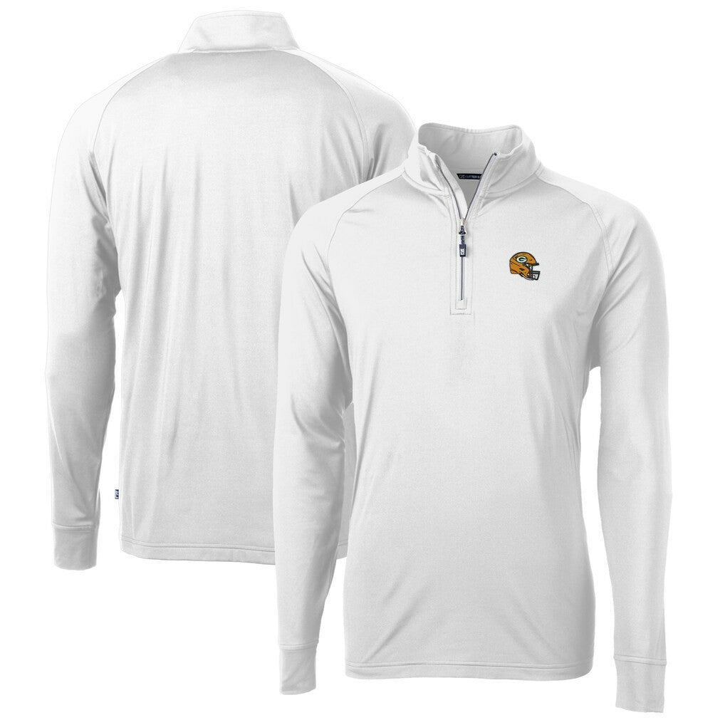 Green Bay Packers Cutter & Buck Helmet Adapt Eco Knit Stretch Recycled Quarter-Zip Pullover Top - White cheap