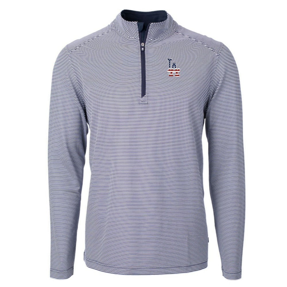 Los Angeles Dodgers Cutter & Buck Americana Logo Big & Tall Virtue Eco Pique Recycled Quarter-Zip Pullover Top - Navy