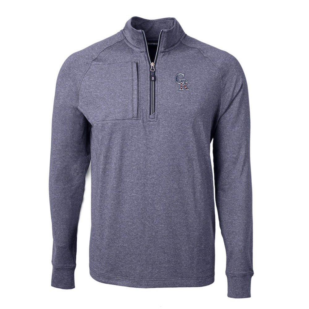 Colorado Rockies Cutter & Buck Americana Logo Big & Tall Adapt Eco Knit Stretch Recycled Quarter-Zip Pullover Top - Heather Navy