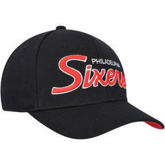 Philadelphia 76ers MVP Team Script 2.0 Stretch-Snapback Hat - Black | Mitchell & Ness discount