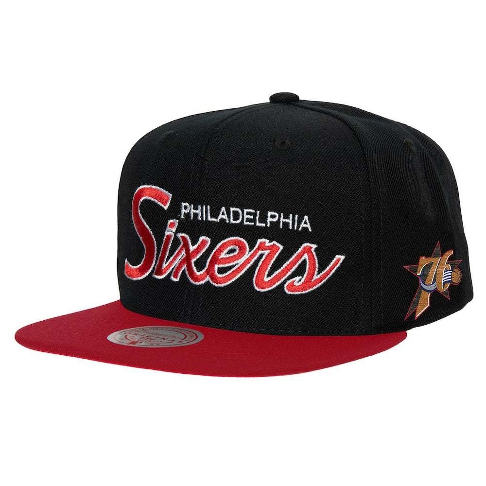 Philadelphia 76ers Hardwood Classics MVP Team Script 2.0 Snapback Hat - Black | Mitchell & Ness discount