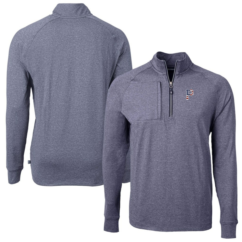 Pittsburgh Pirates Cutter & Buck Americana Logo Adapt Eco Knit Stretch Recycled Quarter-Zip Pullover Top - Heather Navy