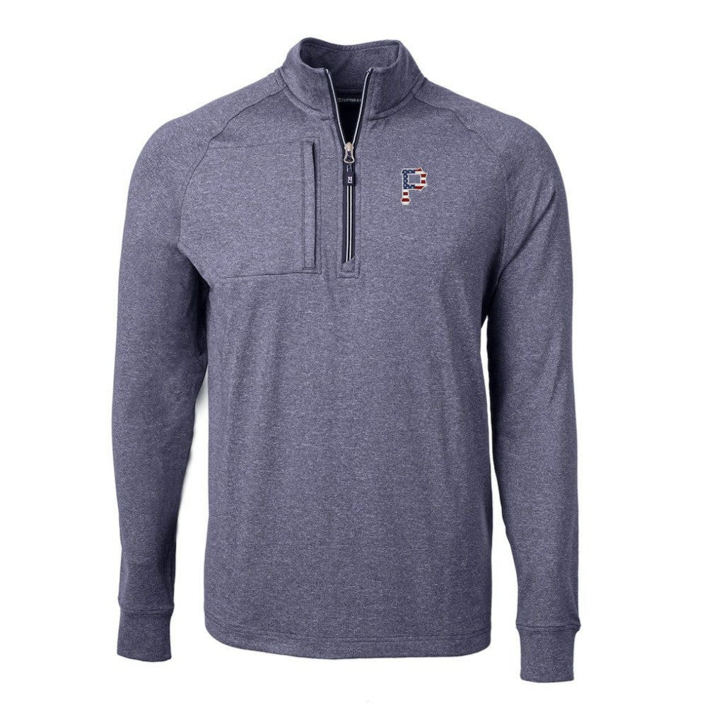 Pittsburgh Pirates Cutter & Buck Americana Logo Adapt Eco Knit Stretch Recycled Quarter-Zip Pullover Top - Heather Navy