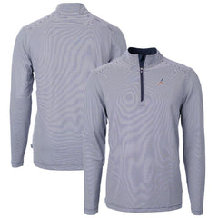 Atlanta Braves Cutter & Buck Americana Logo Virtue Eco Pique Stripe Recycled Quarter-Zip Pullover Top - Navy